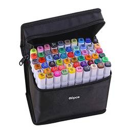 KKmoon Marcadores de 40 cores Caneta de marcação de ponta dupla Esboço Escrita Pintura Marcador sublinhado Artista desenhando marcadores de arte de duas pontas com bolsa de armazenamento com zíper