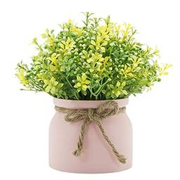 Heave Flores artificiais, flores artificiais, mini planta de bonsai, vaso para casamento, festa, escritório, decoração de mesa, arranjo, amarelo