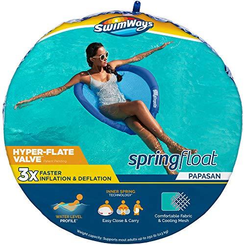 SwimWays Spring Float Papasan Pool Lounge Chair with Hyper-Flate Valve, Blue, 36"L x 35.5"W x 2.5"H