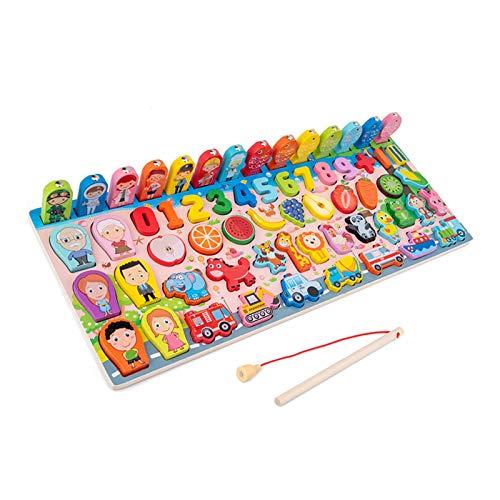 KKcare Número de madeira quebra-cabeça forma classificador jogo de contagem e correspondência de pesca magnética placa logarítmica brinquedo montessori para crianças crianças educação pré-escolar