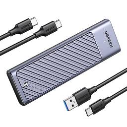 UGREEN M.2 NVMe SATA SSD Enclosure, USB 3.2 Gen2 10Gbps Enclosure for NVMe PCIe M-Key (M+B Key), SATA NGFF (M+B) Key, Support UASP Trim Smart for 2280/2260/2242/2230 with 2 Cabos, dissipador de calor de alumínio