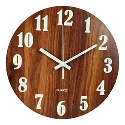 gazechimp Relógio de parede luminoso de madeira", quarto, escritório, casa, silencioso e não tiquetaqueante, grandes, Números Grandes