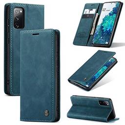 Capa carteira XYX para Samsung Galaxy S20 FE 5G, carteira de couro PU retrô textura fosca, azul