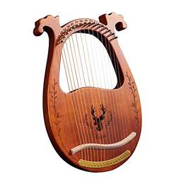 KKcare Instrumento de cordas caixa de ressonância de harpa de madeira de 16 cordas com chave de afinação 3 peças adesivos conjunto extra de cordas