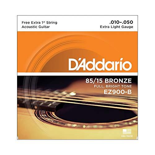 Encordoamento Para Violão Aço .010-.050 Com Corda Extra PL010 D'Addario Bronze 85/15 EZ900-B