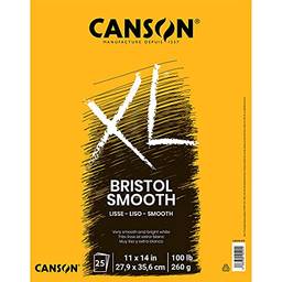 Canson Bloco Bristol da série XL, papel pesado para tinta, marcador ou lápis, acabamento suave, dobrável, 45 kg, 28 x 35 cm, branco brilhante, 25 folhas