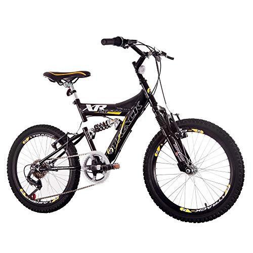 Bicicleta Aro 20 XR Preta e Amarela Suspensão Full 6v MTB, Track Bikes