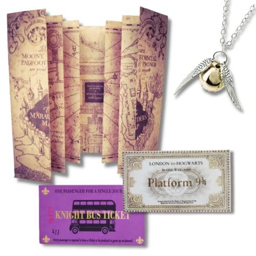 Kit Mapa do Maroto + Tickets Plataforma 9 3/4 + Colar Pomo de Ouro - Harry Potter