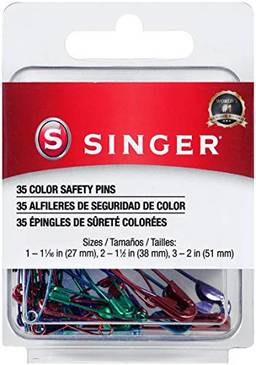 SINGER 00294 Pinos de segurança revestidos metálicos, cores podem variar e tamanhos, 35 unidades,