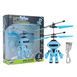 Bola voadora, robô drone Astronauta Robô espacial, helicóptero RC com sensor de mão infravermelho Mini helicóptero Brinquedos voadores, jogos internos e externos, robô azul