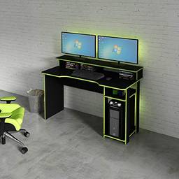 Mesa Escrivaninha Gamer com 4 Nichos Tecno Mobili - Preto/Verde