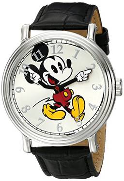 Disney Relógio analógico de quartzo com mãos articuladas vintage Mickey Mouse, Preto, Movimento de quartzo