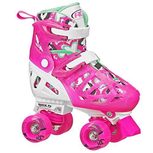 Roller Derby Trac Star Patins ajustáveis para meninas, branco/rosa, grande (3-6)
