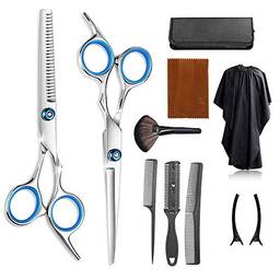 Kit de corte de cabelo portátil para casa e salão de beleza, incluindo tesouras de aço inoxidável fio de barbear tesoura de cabelo de desbaste, Pente de barbeiro e pente de corte. Staright