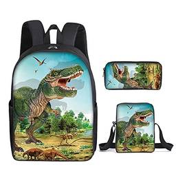 Conjunto de mochila escolar de dinossauros com 3 peças impressas diárias impressas crossbody mochila para presente para crianças crianças adultos (4)