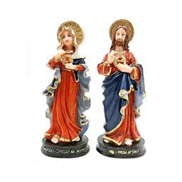 Imagem Sagrado Coração De Maria E De Jesus Escultura 15 Cm