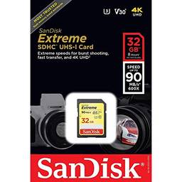 Cartão de Memória SDHC 32GB Sandisk Extreme Classe 10 90MB/s 4k