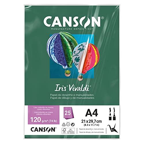 CANSON Iris Vivaldi, Papel Colorido A4 em Pacote de 25 Folhas Soltas, Gramatura 120 g/m², Cor Verde Escuro (30)