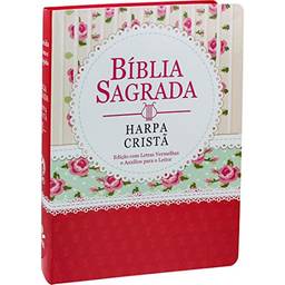 Bíblia Sagrada Letra Gigante com Harpa Cristã - Capa florida com tarja vermelha: Almeida Revista e Corrigida (ARC)