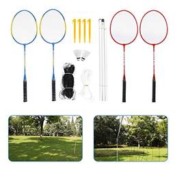 ERYUE Conjunto de badminton esportivo,Esportes Conjunto de badminton Raquetes de badminton, passarinhos, rede, enquetes ajustáveis Jogos de combinação de praia ou quintal