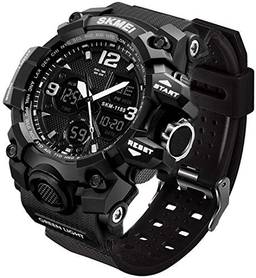 Relógio esportivo analógico masculino, relógio digital militar LED, cronômetro eletrônico, mostrador duplo grande, relógio de pulso externo, militar, tático (preto)