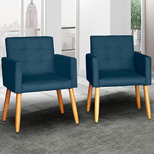 Kit 2 Poltronas Cadeira Decorativa para Sala de estar Cadeiras para Recepção Manicure Escritório Sala De Espera (Azul-Marinho)