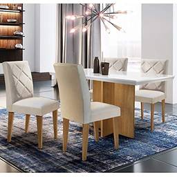 Conjunto Sala de Jantar Mesa com 4 Cadeiras Cayman Siena Móveis Off White/Imbuia/Veludo Creme