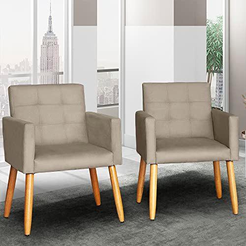 Kit 2 Poltronas Cadeira Decorativa para Sala de estar Cadeiras para Recepção Manicure Escritório Sala De Espera (Cappuccino)