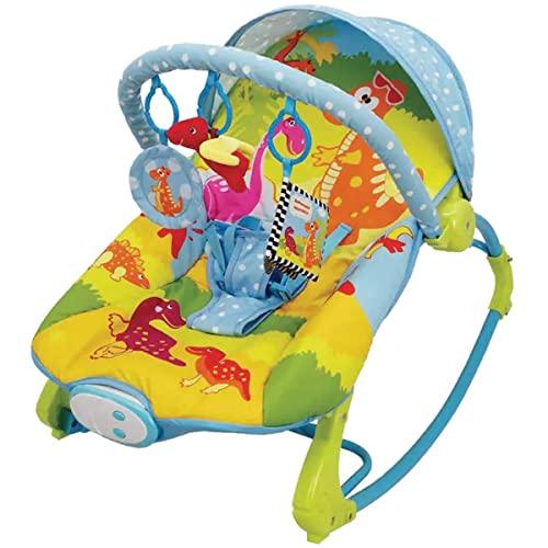 Cadeirinha de Descanso para Bebê Musical, Dino, Vibra e Toca Melodias, Acompanha Acessórios e brinquedos, Azul, Dican