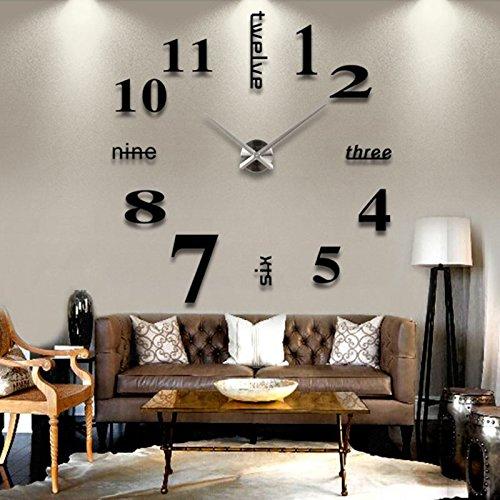 Relógio de parede de luxo 3D DIY Hanbaili com decoração de casa, espelho, sala de estar, grande design artístico Reino Unido