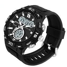 SANDA Relógio Esportivo Militar Da Marca Luxo Moda Masculina Relógio à Prova D'água Com Display Duplo Relógio Digital De Quartzo Masculino (Black White)