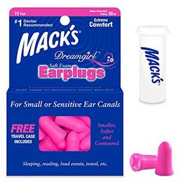 Mack's Dreamgirl Tampões de ouvido de espuma macia, 10 pares com estojo de viagem – Tampões de ouvido pequenos para dormir, ronco, estudar, eventos altos, viagens e shows