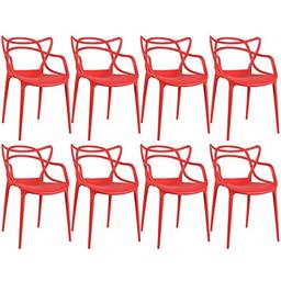 Loft7, Conjunto Kit 8 Cadeiras Design Allegra Polipropileno Injetado Alta Densidade Empilhável Sala Cozinha Jantar Bar Restaurante Jardim Varanda Leve Moderna Proteção UV, Vermelho