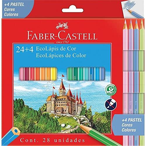 Ecolapis de cor, Faber-Castell, 120124+4P, Com + 4 pastel, estojo com 24 cores