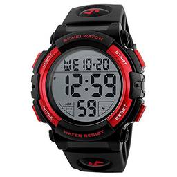 Tomshin Relógio masculino relógio de pulso moderno relógio multifuncional à prova d 'água para esportes ao ar livre luminoso relógio 1258 vermelho