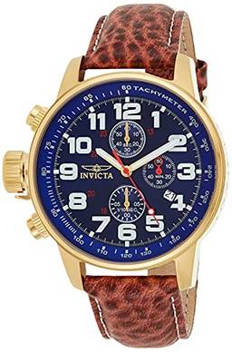Relógio Invicta I-Force dourado com pulseira de couro marrom, marrom/azul (modelo: 3329)