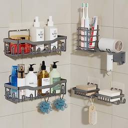 Fzdsnow Suporte Prateleira Porta Shampoo de Canto Com Adesivo Organizador Multiuso, 6 Pedaços Suporte para Banheiro Shampoo