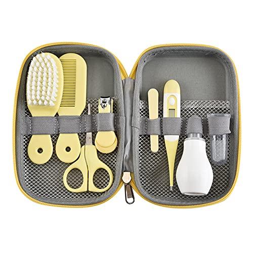 Moochy Kit de higiene portátil para bebês Conjunto de cuidados de segurança para bebês Cortador de unhas Escova de lima de unhas Pente Aspirador nasal Tesoura Termômetro eletrônico Escova de dentes