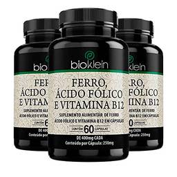 Ferro, Ácido Fólico e Vitamina B12 Bioklein 180 Cápsulas