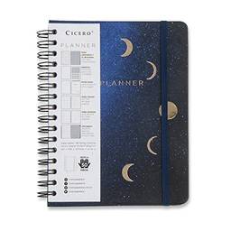 Planner Wire-o Astral Lua, Cicero, 3526, Azul, Mensal e Semanal, 75 Folhas, Papel Pólen 80g/m², Tamanho A5 (Grande)