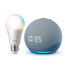 Echo Dot (4ª geração): Smart Speaker com Relógio e Alexa - Cor Azul + Lâmpada Inteligente Elgin