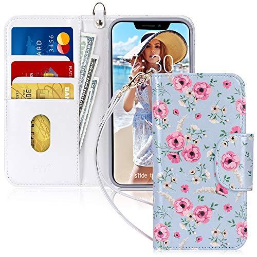 Capa de Celular FYY, Couro PU, Suporte, Compartimentos para Cartão, Bolso para Notas, Compatível com Iphone 11 - Floral