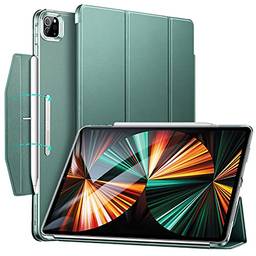 ESR Capa compatível com iPad Pro 12,9 "2021 (5ª geração, 5G), capa translúcida com fecho, capa inteligente com três dobras, suspensão automática e despertar, lápis de suporte 2, série Ascend, verde