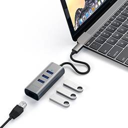 Satechi Type-C 2-em-1 USB 3.0 de alumínio 3-Port Hub e porta ethernet para 2016/2017 MacBook Pro, 2015/2016 MacBook, Chromebook Pixel e Outras USB-C Devices