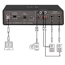 Q-24 Profissional Placa De Som Audio Mixer 2 Canais 24 bits/192KHZ USB 2.0 Mesa De Som áudio monitor guitarra elétrica