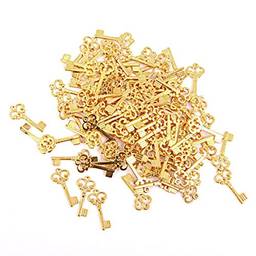 Conjunto de pingentes vintage de chaves de esqueleto Ultnice, acessórios feitos à mão para fazer joias e artesanato (dourado) - 100 peças