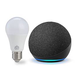 Echo Dot (4ª Geração): Smart Speaker com Alexa - Cor Preta + Lâmpada Inteligente Positivo Configuração Livre de Frustração