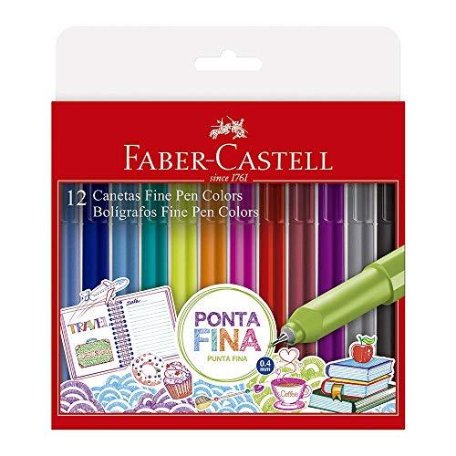 Caneta Ponta Fina, Faber-Castell, Fine Pen Colors, FPB/ES1ZF, 12 Cores