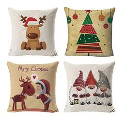 Vosarea 4 peças de capas de almofada de Natal com estampa de rena de árvore de Natal para sofá, cama e sofá