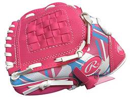 Rawlings Luva de beisebol juvenil Remix Series, jogada para mão esquerda, rosa/azul/branco, 22,8 cm (idades 3-5) (AMAREM91P-0/6)